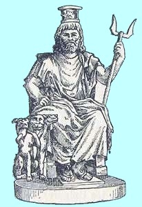 Le dieu Sérapis (Osiris Apis) avec Cerbère le chien des Enfers et le trident de Poséidon